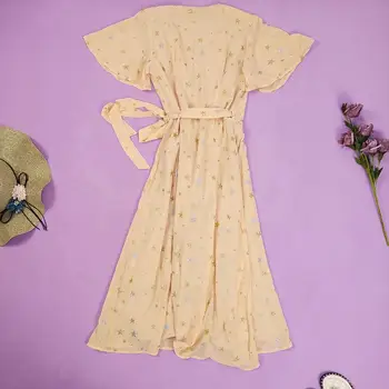 2020 za letné žien dovolenku zábal star tlač tylu dámy pás tvaru nepravidelného dizajn šifón šaty Lady boho vestidos