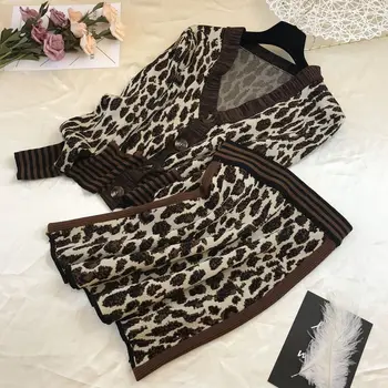 2020 Začiatku Jesene, Nové Leopard Kontroly Musí Kúpiť Európsky a Americký Štýl Wild Pekný Knitwear Pletené Sukne Oblek