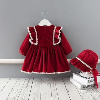 2020 Zimné Baby Dievčatá Oblečenie Nastaviť Batoľa Šaty pre Dievčatá Hrubé Velvet Party Šaty s Klobúkom Vianoce Dievčatá Oblečenie Vestidos
