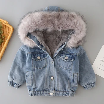 2020 zimné dievčenské oblečenie baby kabát dievčatá kožušiny golier bundy zimné jeseň detské oblečenie plyšové denim detské kabát