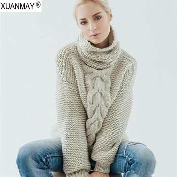 2020 Zimné dámske Hrubé Turtleneck sveter oblečenie pre Ženy ťažké Pulóver Sveter Robustný útulné a teplé vlnené Jeseň Sveter