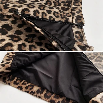 2020 Zimné Ženy Leopard Tlač pravej Kože Dlhé Ženské sukne Nad Kolená Zábal Jupe Mujer Späť Split Wild Sexy Faldas Sreet