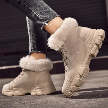 2020 Zimné Ženy Teplé Kožušiny Platformu Ležérne Topánky Plyšové Lady Šnurovacie Topánky, Módne Tenisky Zapatillas Mujer