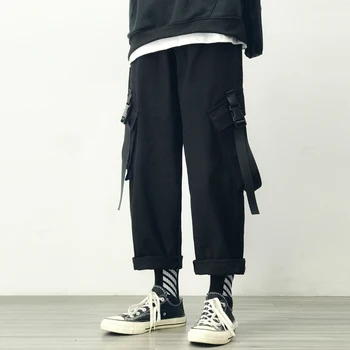 2020 ČLENOK-DĹŽKA Tepláky Streetwear Jar Jeseň Hip Hop Vrecku Hárem Nohavice Mens Príležitostných kórejský Nadrozmerná 5XL Joggers Trouers
