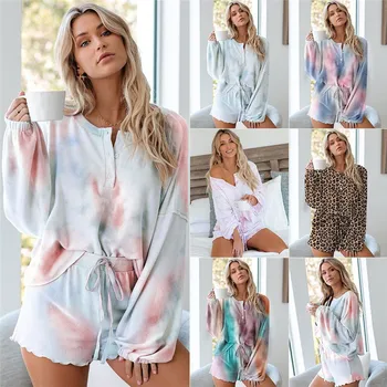 2020 Ženy, 2ks Sleepwear Sexy Tlač Letné Šortky Pajama Nastaviť Dámy Sleepwear Ženský Odev Pajama Domov Nastaviť