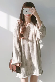 2020 Ženy Kawaii Jar A Na Jeseň Tvaru Long-Sleeve Pletené Plážové Šaty Žena Kórejský Harajuku Šaty Pre Ženy
