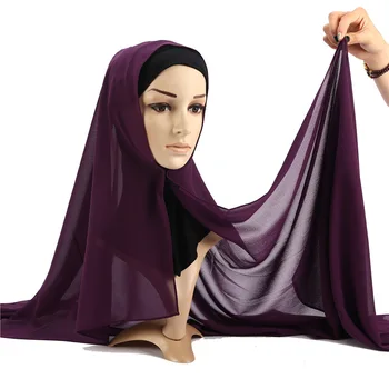 2020 Ženy Pevné, Červená Farba Čierna Obyčajný Bublina Šifón Šatku Hidžáb Šatka s Tlačidlo Moslimských hlavový most Hijabs Šatky pre Ženy