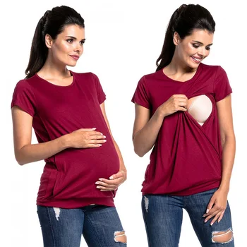 2020 Žien na Materskej Krátkym Rukávom Vrstvené Ošetrovateľskej Topy T-shirt Na Tehotenstvo, Dojčenie Materskej