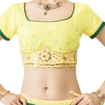 2020 Žltá India Oblečenie Etnický Štýl Šifón Sarees Za Ženu Dievča, Výšivky Lehenga Choli Tanečné Predstavenie Zákazku Nastaviť