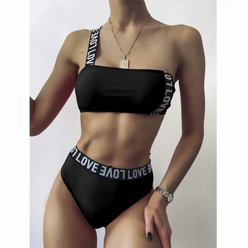 2021 Bikiny Vysoký Pás Bikini Set Bandeau Plavky Ženské Rameno Plavky Ženy Plavky Plávanie Oblek Luxus