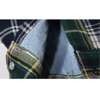 2021 Jeseň Nový Kórejský Plaid Fashion Tričko Spájať Denim Jacket Ženy Vrchné Oblečenie Móda Polovice Dlhé Voľné Džínsy Bunda, Kabát Žena