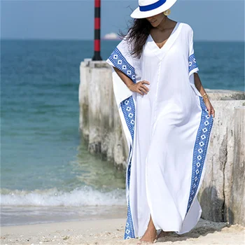 2021 Kaftan Pláži zakryť Lete Ženy Plaviek Bavlnená Tunika Nadrozmerná Bikini Cover-ups Župan de Plage Sarong Pláži Tunika #Q887