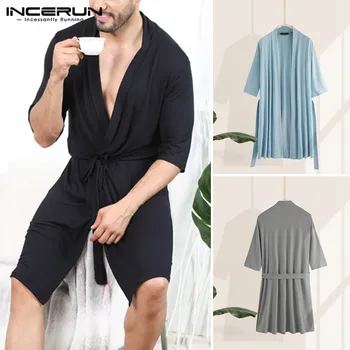 2021 Muži Takí Polovičný Rukáv V Krku Sleepwear Bežné Farbou Pyžamo Unisex Pár Župan Voľné Letné Pohodlné Kimono