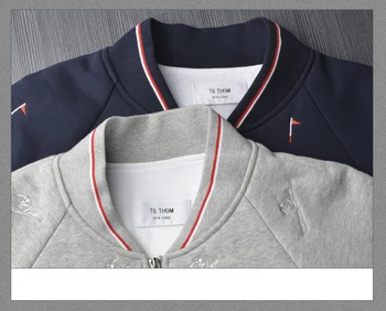 2021 Módne TB THOM Značky Sweatershirts Mužov Bunda Lyžovanie Výšivky Bavlnené Oblečenie Hrubé Baseball Jednotné Slim Bežné Kabát