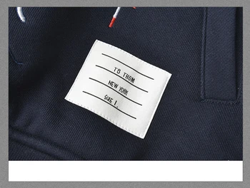 2021 Módne TB THOM Značky Sweatershirts Mužov Bunda Lyžovanie Výšivky Bavlnené Oblečenie Hrubé Baseball Jednotné Slim Bežné Kabát