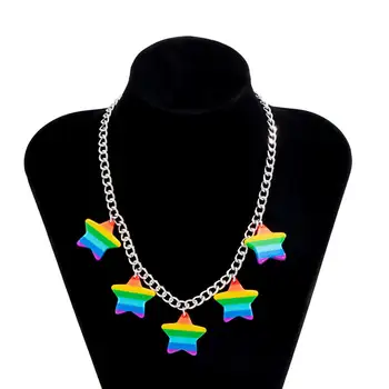 2021 Módy Náhrdelník Rainbow Star Choker Príveskom Ženy Collares Strieborná Farba Železa Clavicle Reťazca Unisex Strany Šperky