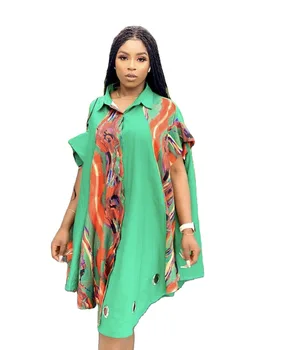 2021 Nové Módne Dashiki Tlač, Blúzky, Nepravidelné Očko Šaty Afriky Oblečenie, Streetwear Vestido Zelená Afriky Šaty Pre Ženy