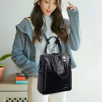2021 nové módne retro dámy batoh multifunkčný kožený žien taška cez rameno študentský školský batoh dievča bežné ručné batoh