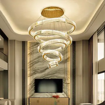 2021 NOVÝ Luxusný Moderný Luster Osvetlenie Diamantový Prsteň Veľké Schodisko Svetlo LED Crystal Lampa Domáce Dekorácie, Svietidlá