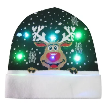 2021 Nový Rok LED Svetlo Pletené Vianočné Hat Farebné Oslepujúce Svetlá Pletené Klobúk Snehuliak Vzor Klobúk s LED Svetlom Vianoce