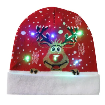 2021 Nový Rok LED Svetlo Pletené Vianočné Hat Farebné Oslepujúce Svetlá Pletené Klobúk Snehuliak Vzor Klobúk s LED Svetlom Vianoce