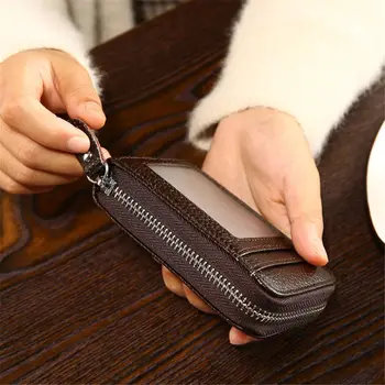 2021 Nový Vintage Originálne Kožené pánske Peňaženky, Kreditné Karty Držiteľ RFID Blokovanie Zips Peniaze Puzdro Kartu Chrániť Prípade Vrecku Peňaženku