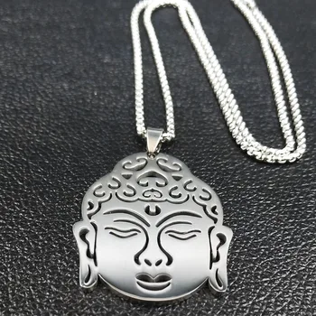 2021 Náboženské Buddha Hlavu, z Nehrdzavejúcej Ocele Náhrdelník pre Ženy, Strieborná Farba Reťazca Náhrdelník Šperky golier largo mujer N1200S02
