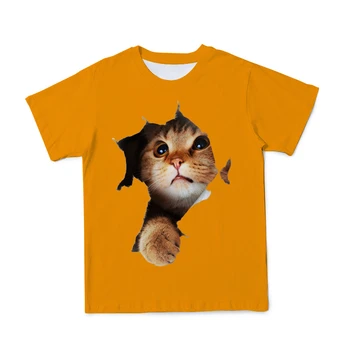 2021 Roztomilý 3D Zvierat Cat T Shirt Deti Oblečenie Letné Krátke Vytlačené Funny T-shirt Chlapcov Streetwear Dospievajúce Deti Tshirts 4t-taktné-14T