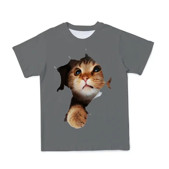 2021 Roztomilý 3D Zvierat Cat T Shirt Deti Oblečenie Letné Krátke Vytlačené Funny T-shirt Chlapcov Streetwear Dospievajúce Deti Tshirts 4t-taktné-14T