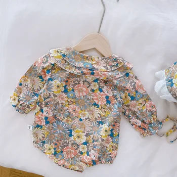2021 Roztomilý Kvetinový Novorodenca Dievčatá Oblečenie Nastaviť Dlhý Rukáv Remienky Kombinézach+Čipky Klobúk Dieťa Oblečenie Set Detský Kostým Oblečenie