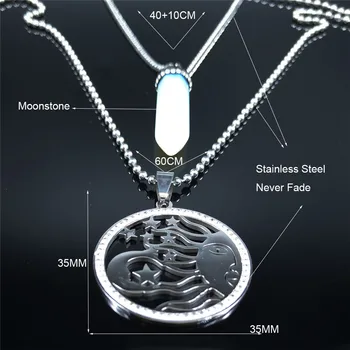 2021 Sun Moon Crystal Nehrdzavejúcej Ocele Vrstvený Náhrdelník Reťazca Ženy Šesťhranné Bullet Reiki Bod Boho Náhrdelník Šperky N67S04