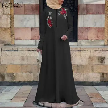 2021 ZANZEA Abaya Dubaj Turecko Moslimskou Hidžáb Oblečenie Kaftan Ženy Výšivky Musulman Vestidos Župan Marocain Islam Oblečenie Šaty