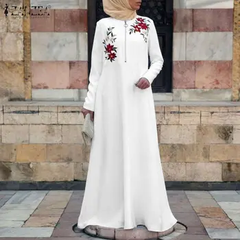 2021 ZANZEA Abaya Dubaj Turecko Moslimskou Hidžáb Oblečenie Kaftan Ženy Výšivky Musulman Vestidos Župan Marocain Islam Oblečenie Šaty