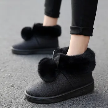 2021 zimné ženy, topánky králičie uši roztomilé topánky nepremokavé a velvet hrubé teplé bavlna topánky.