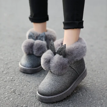 2021 zimné ženy, topánky králičie uši roztomilé topánky nepremokavé a velvet hrubé teplé bavlna topánky.