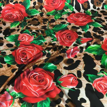 2021 úsek saténové, hodvábne tkaniny Európskej a Americkej značky leopard rose digitálna tlač vysokej módy šaty textílie