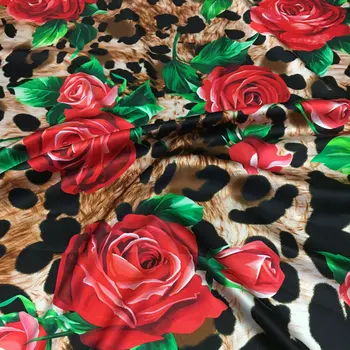 2021 úsek saténové, hodvábne tkaniny Európskej a Americkej značky leopard rose digitálna tlač vysokej módy šaty textílie