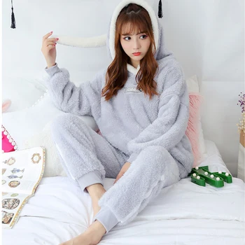 2021 Ženy Pyžamo Nastaviť Zime Teplé Cartoon Domáce Oblečenie S Dlhým Rukávom Roztomilý Sleepwear Bežné Odev Ženský Pyžamá Ženy Pijamas