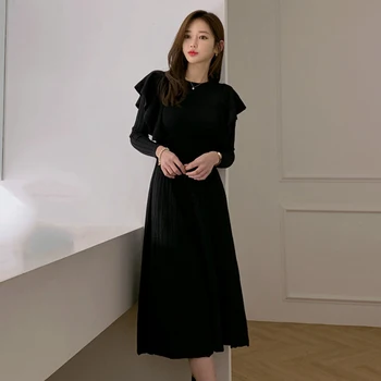 2021 Ženy Zrastov Sladké Midi Šaty Elegantné Kórejský Módne Líniu Dievča Jeseň Ležérne Elegantný Sveter Šaty