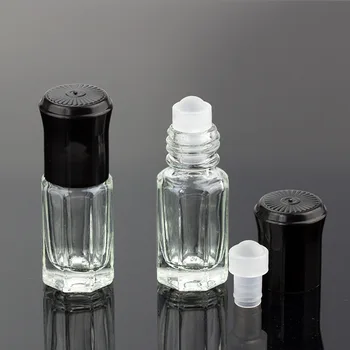 20pcs/veľa 3ml Prázdne mini sklo rollon fľaše pre esenciálne oleje naplniteľné parfum fľašu dezodorant kontajnerov s čiernym viečkom