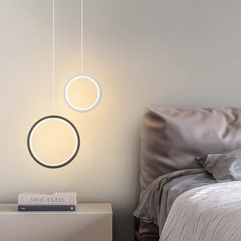 20W Moderné Čierne Biele Okrúhle Prívesok Lampa na Posteľ Bočné Osvetlenie Nordic Jednoduché LED Dlhý drôt Pozastavenie Závesné Svetlo Obývacia Izba