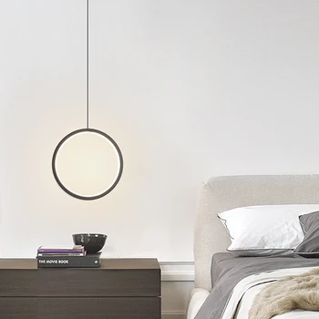 20W Moderné Čierne Biele Okrúhle Prívesok Lampa na Posteľ Bočné Osvetlenie Nordic Jednoduché LED Dlhý drôt Pozastavenie Závesné Svetlo Obývacia Izba