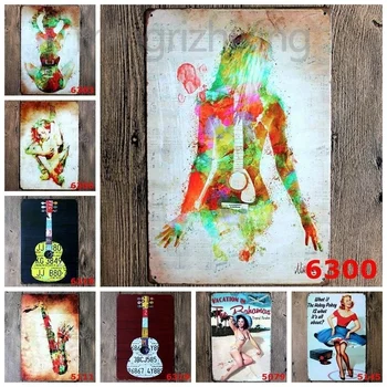 20x30 Cm Sexy Dievčatá Gitarová Hudba Tin Známky Filmový Plagát Art House, Kaviareň KTV Bar Vintage Kovové Maľovanie na Stenu, Samolepky Domova