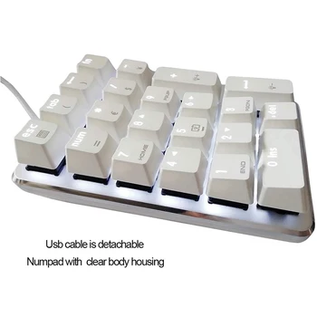 21 Kľúče, Biele Podsvietenie Mechanické Numerická Klávesnica Num s Cherry Blue Prepínače pre Notebook Desktop PC