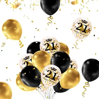 21. Čierne Zlato Narodeniny, Party Dekorácie, Happy Birthday Banner, Hélium Číslo Balón 21 XXL, 2 Zlaté Strapce Opony, Latex Con
