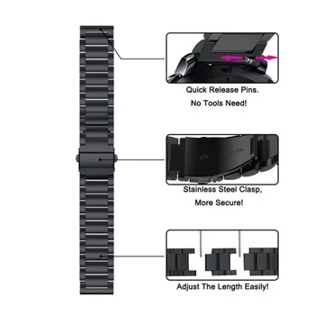 22 mm WatchStrap Nerezovej Ocele Pre Huawei Sledovať GT1 / GT 2 46 mm Rýchle Uvoľnenie Watchband Pre Samsung Výstroj S3 Náramok +Nástroj