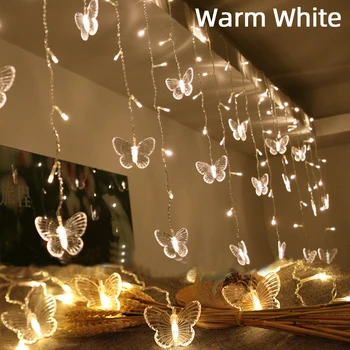 220V LED Vianočné Motýľ Garland Svetlo String Víla Opony Vonkajšie Svetlá Pre Dovolenku Strany Svadobné Nový Rok Dekorácie