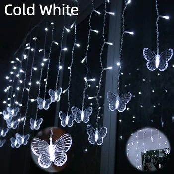 220V LED Vianočné Motýľ Garland Svetlo String Víla Opony Vonkajšie Svetlá Pre Dovolenku Strany Svadobné Nový Rok Dekorácie