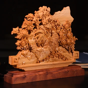 23 cm Zlatý kohút Dreva socha Obojstranný Vyrezávané Duté Domov deocr Nábytku, dreva, Umenie a Remeslá Figúrky