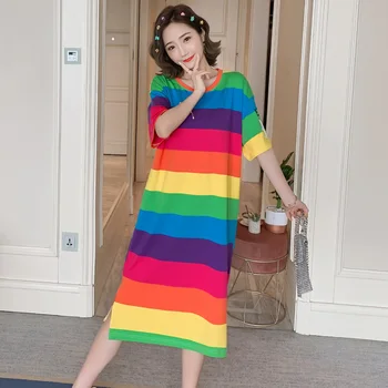 #2304 Letné Voľné Bavlna Thirts Šaty u Žien Plus Veľkosť Prekladané Krátky Rukáv O-neck Tee Tričko Šaty Žena kórejské Oblečenie
